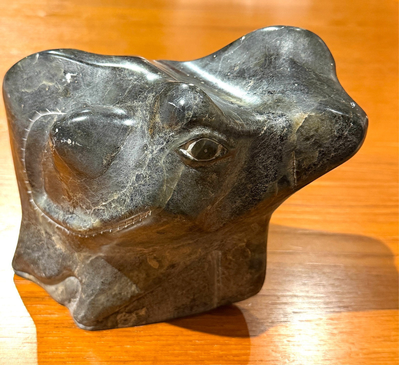 LARGE HEAVY Vintage Inuit Eskimo Native Soapstone Frog Carving Signed Levi Smith