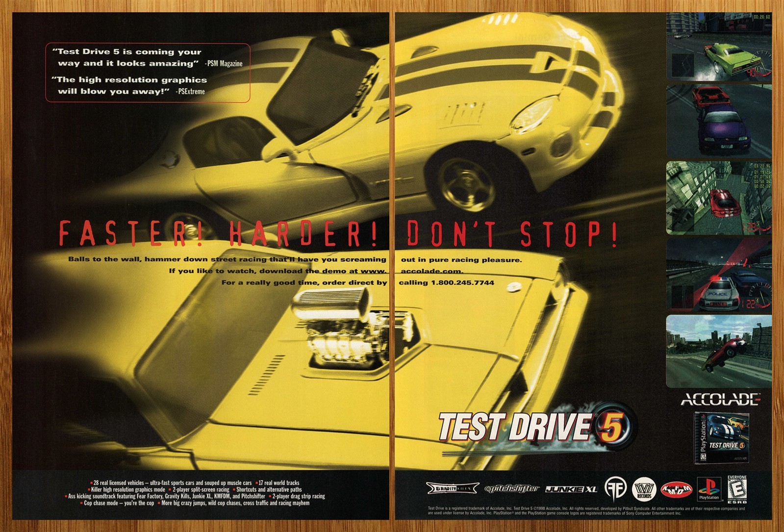 1998 Test Drive 5 Playstation 1 PS1 Vintage Print Ad/Poster Car Game Promo Art