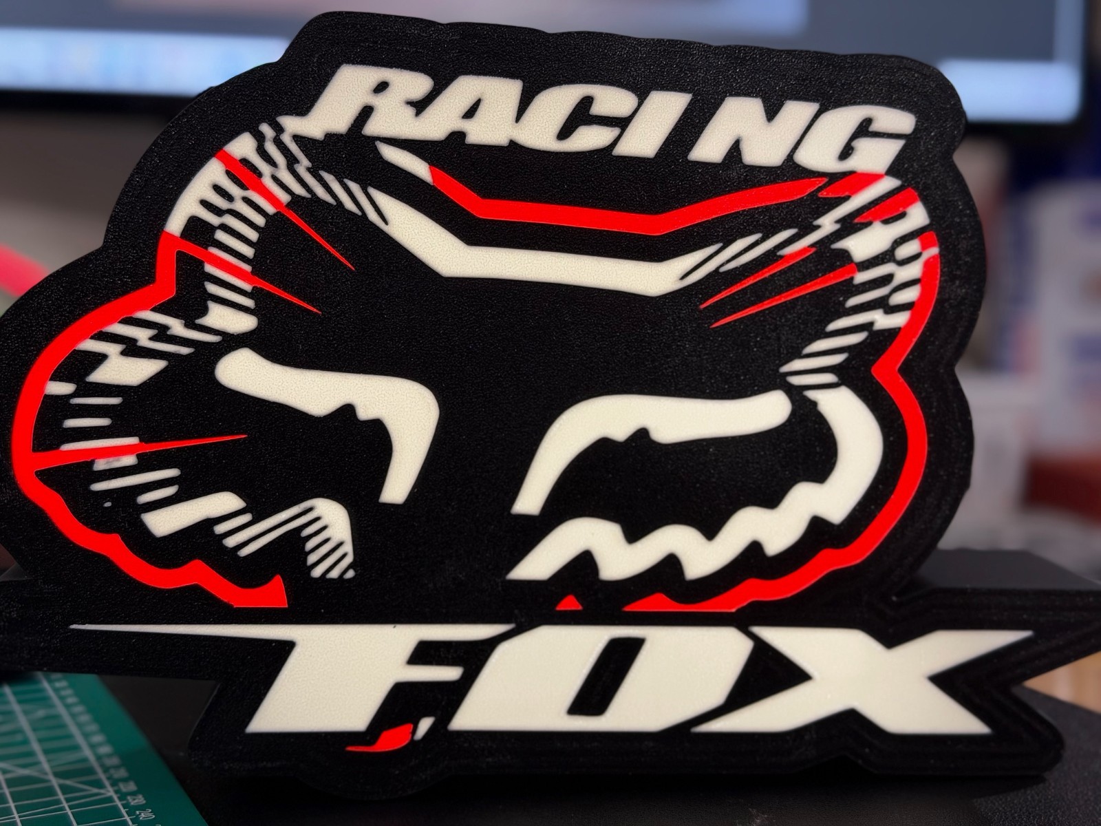 Fox Racing Lighted Sign – 3D Printed – Black/White/Red