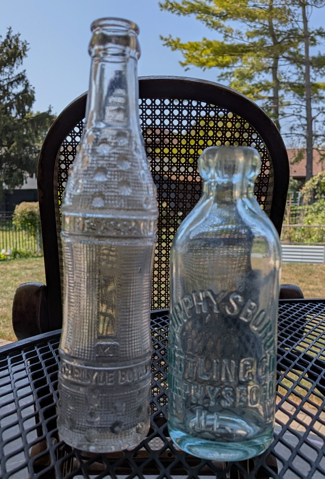 Vintage Southern IL Soda Bottles Pair Murphysboro Hutchinson & Carlyle Art Deco