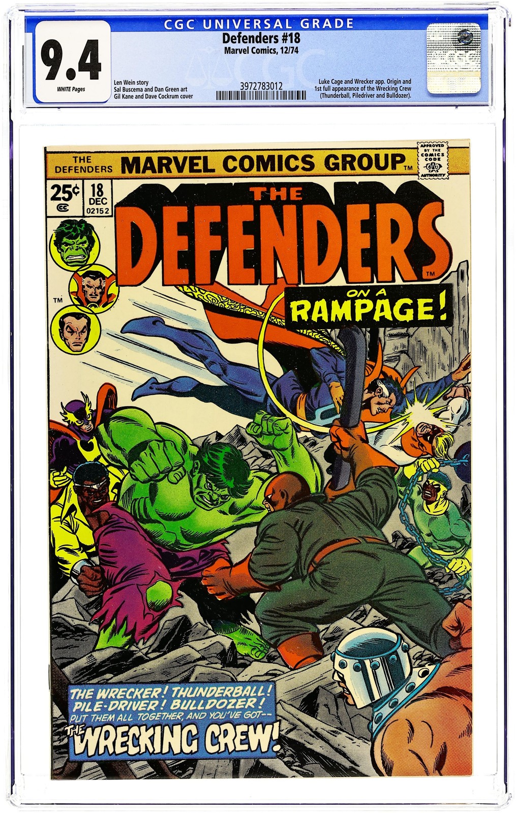 Defenders #18 CGC 9.4 1974 3972783012