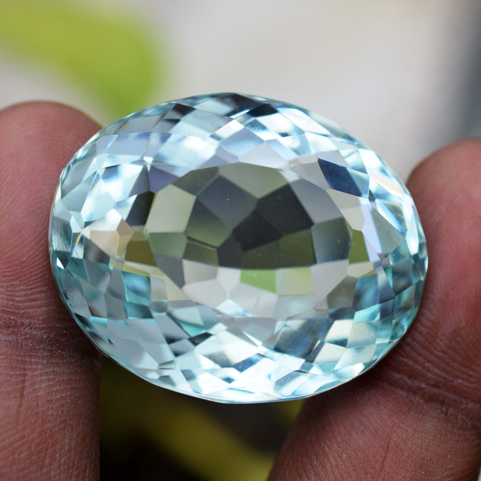 100 CT Flawless Sky Blue Aquamarine Oval Faceted Cut Certified Loose Gemstone