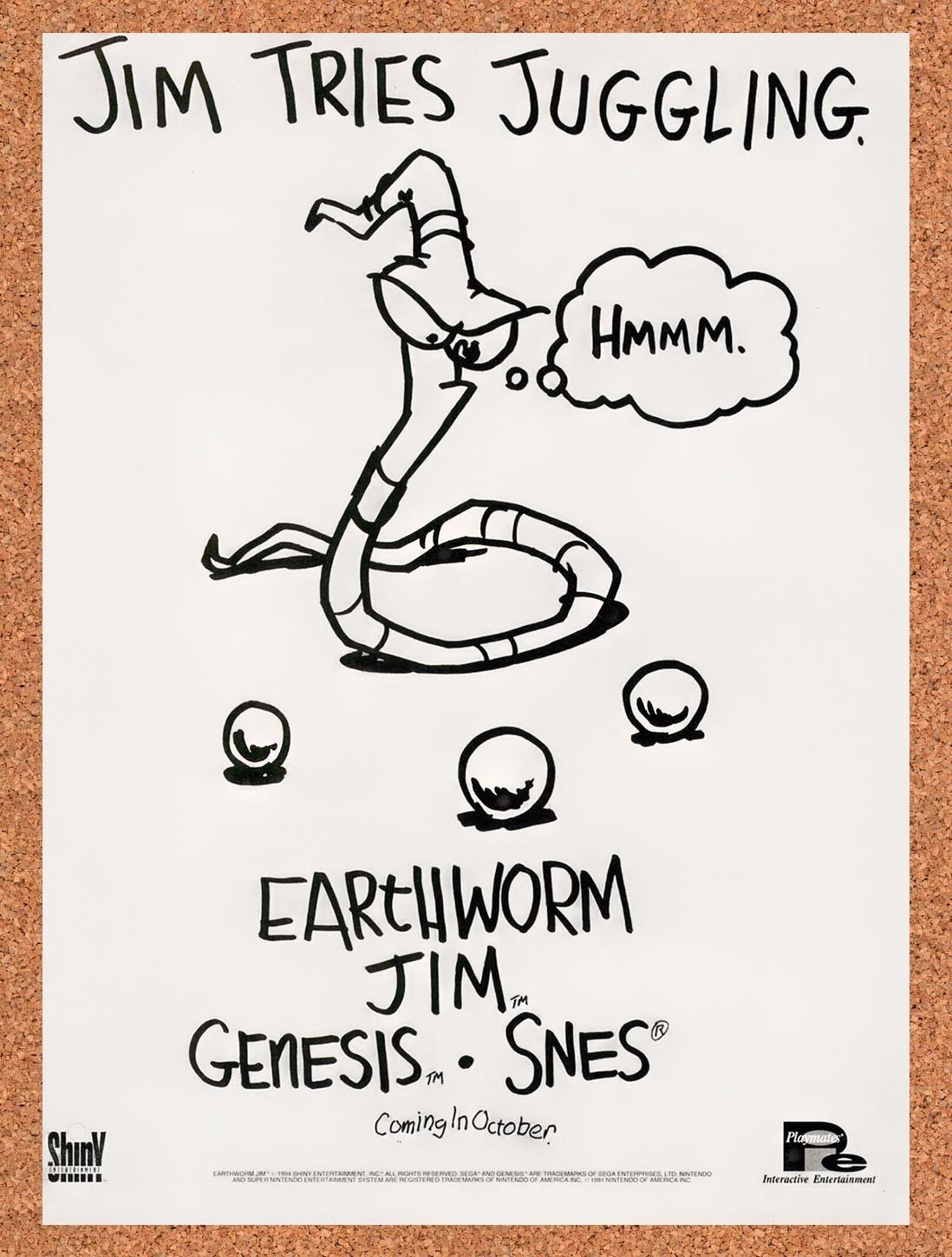 1994 Earthworm Jim Genesis Original Advertisement / Retro Promo v9