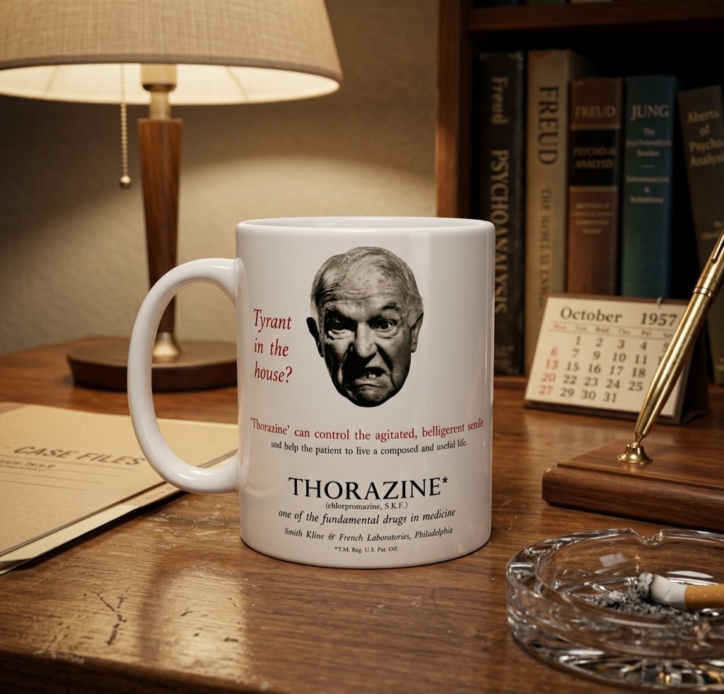Retro 1950s Thorazine Medical Ad Mug - Psychiatrist Doctor Gag Gift Coffee...