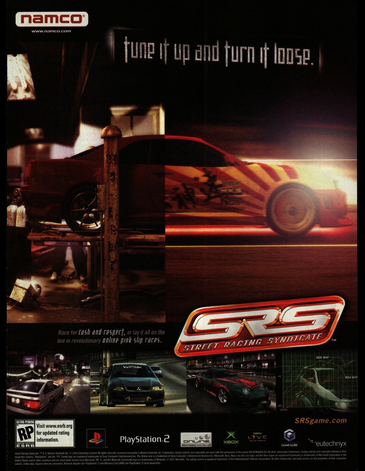 SRS Street Racing Syndicate Vintage Video Game Magazine Print Ad Namco 2004