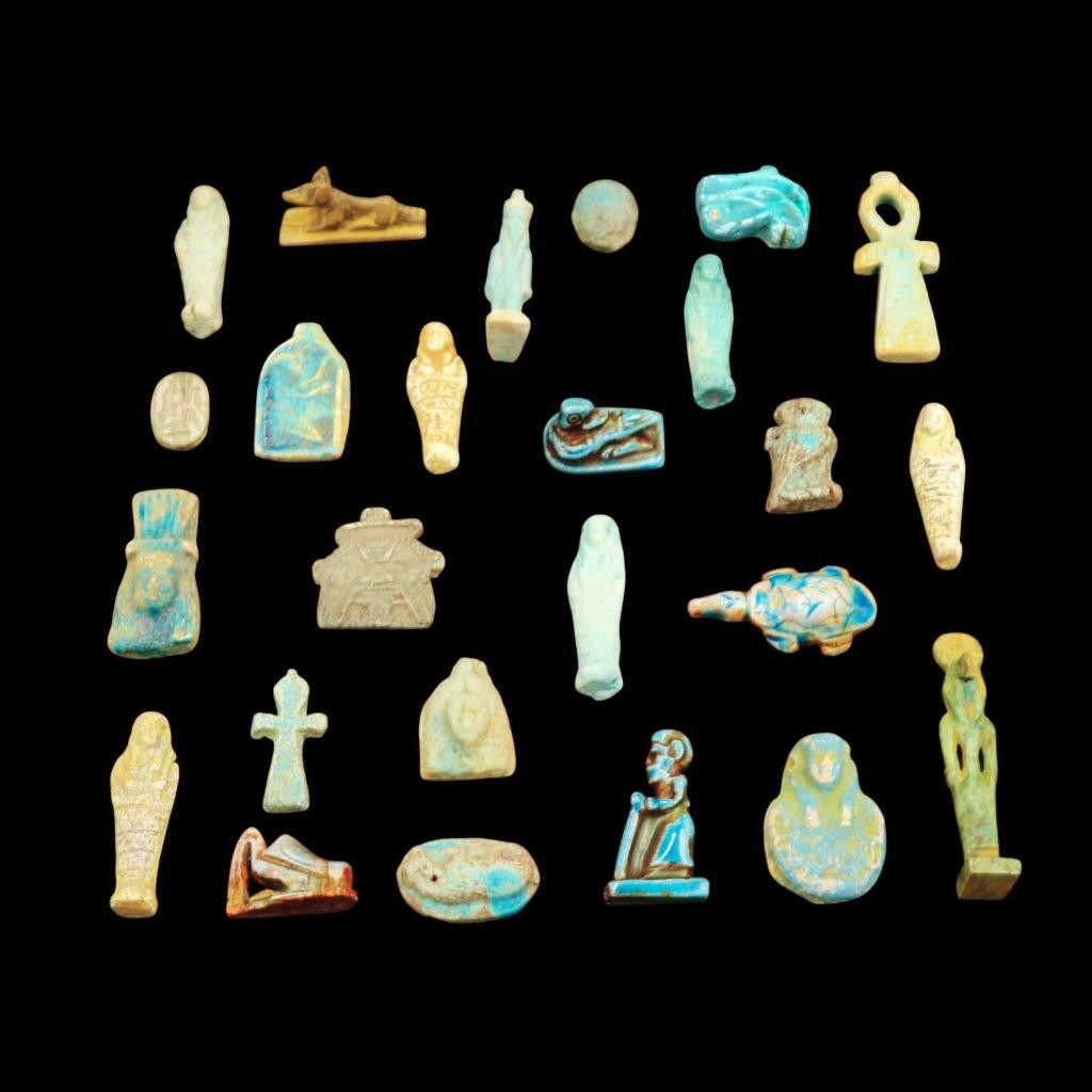RARE OLD Unique Collection Set 25 Antique Faience/Stone,Ancient Egyptian Amulets