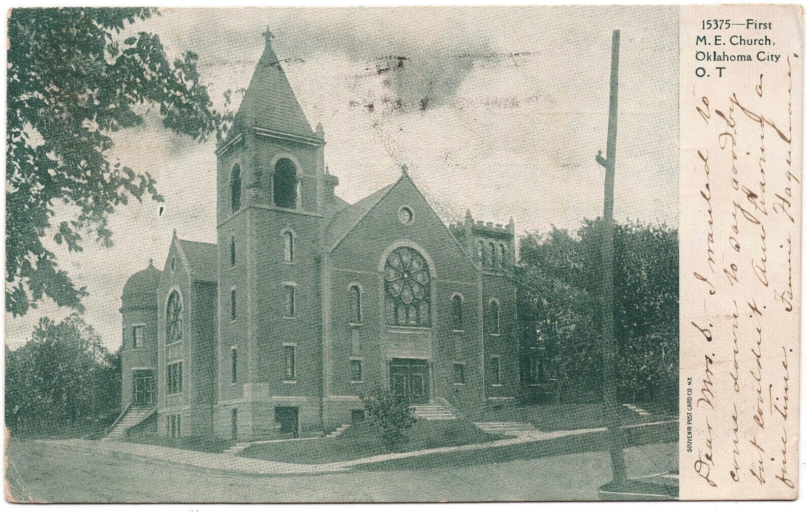 1901-1906 Oklahoma City OK Postcard O.T. First United M.E. Methodist Church UDB