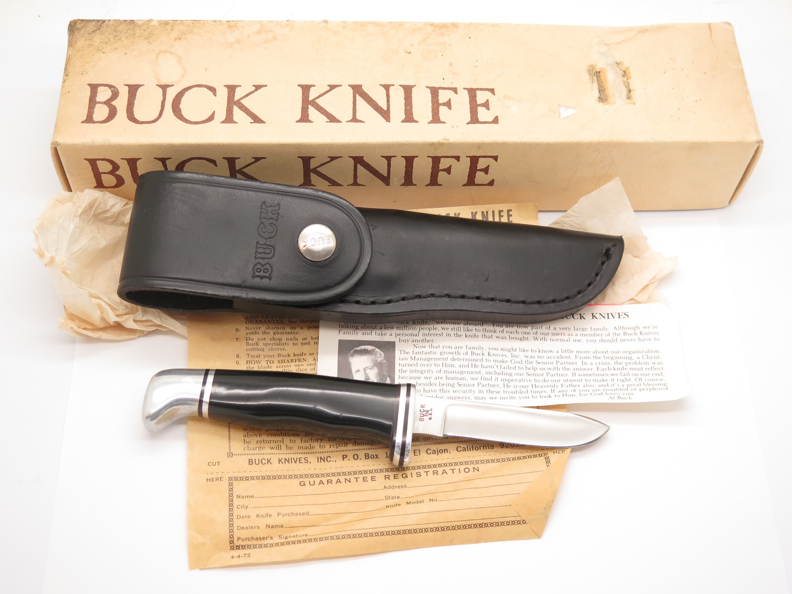 Vtg 1972 Buck 116 Caper Inverted 3 Three Liner Fixed Blade Hunting Knife & Box