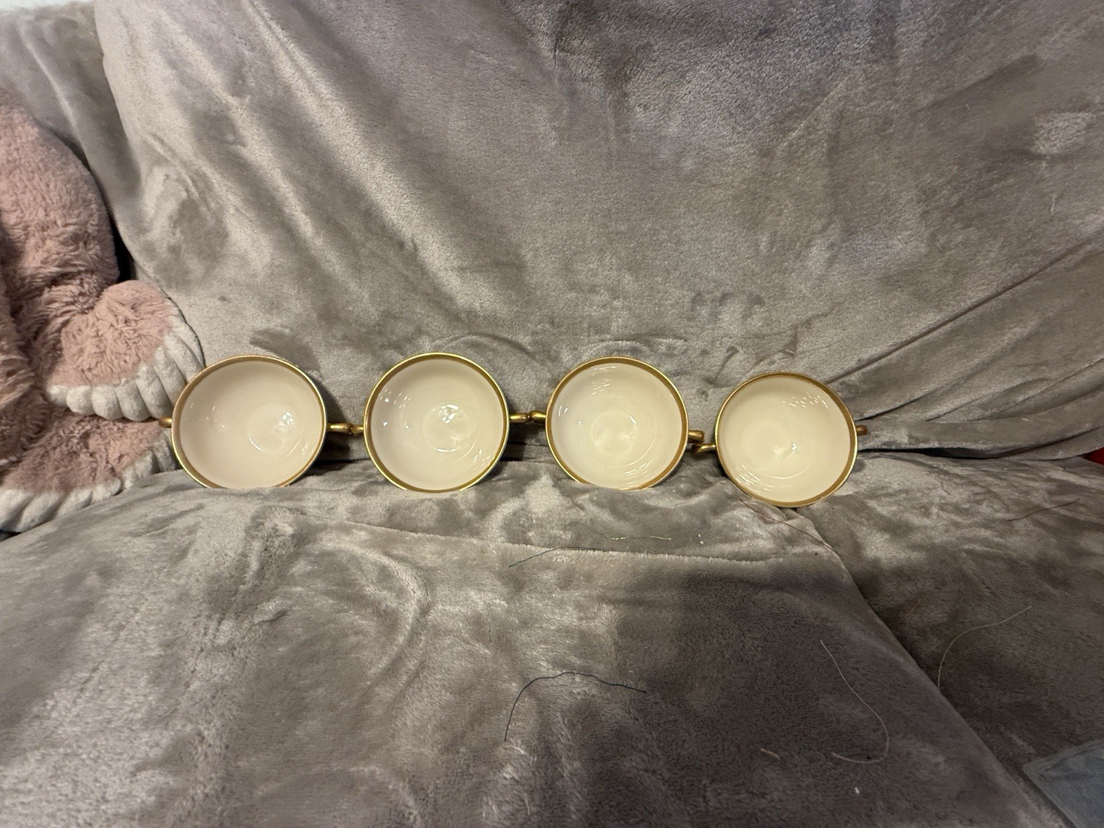Four Lenox Tuxedo Cream Soup Bowls (Gold Backstamp) Two Saucers Free