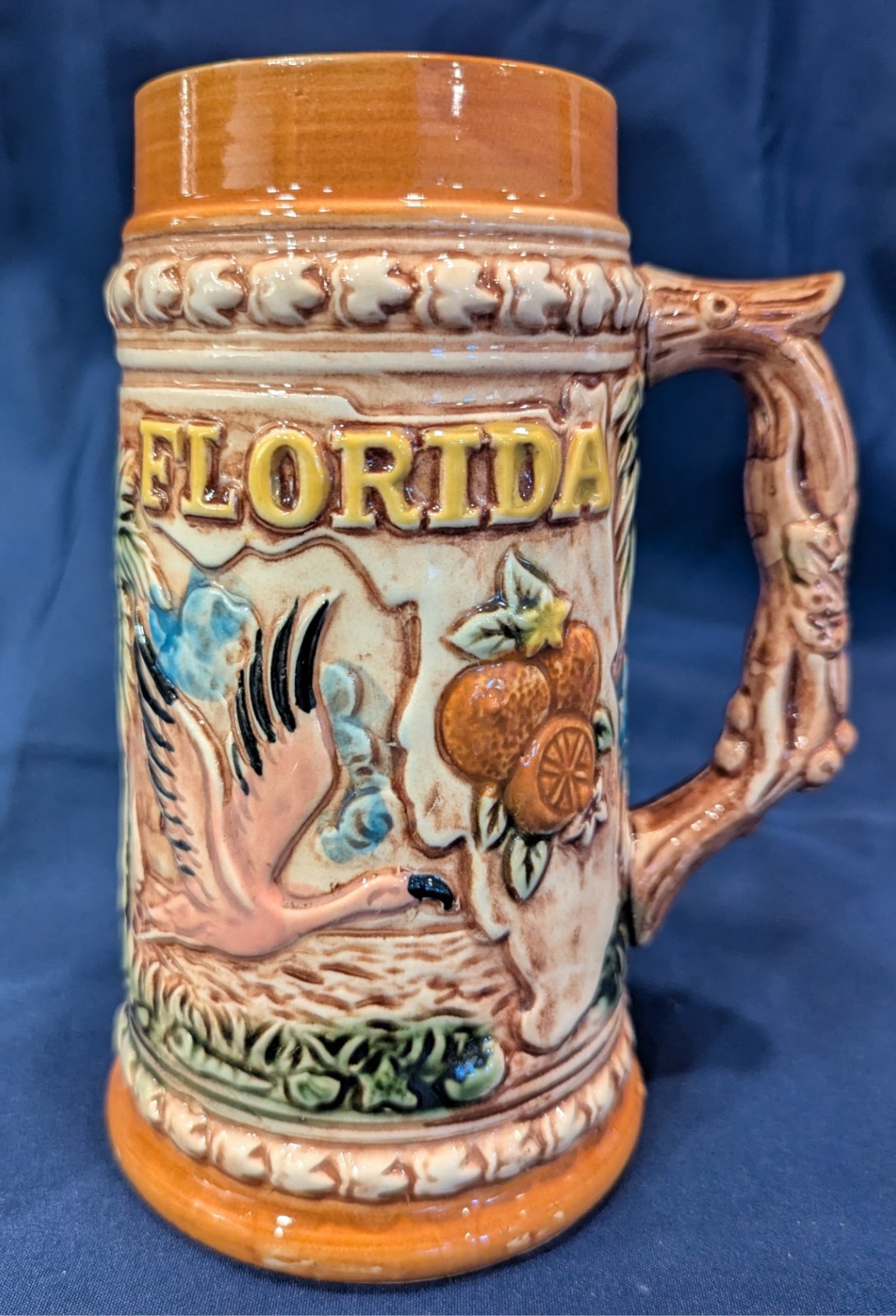 Vtg Florida Souvenir Beer Stein Mug Flamingo Sailfish Alligator Driftwood Japan