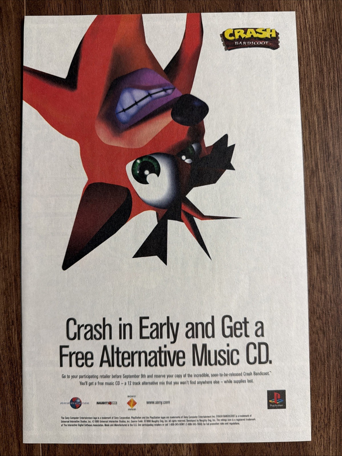 Crash Bandicoot Sony PlayStation Retro Video Game Vintage Print Ad Wall Art