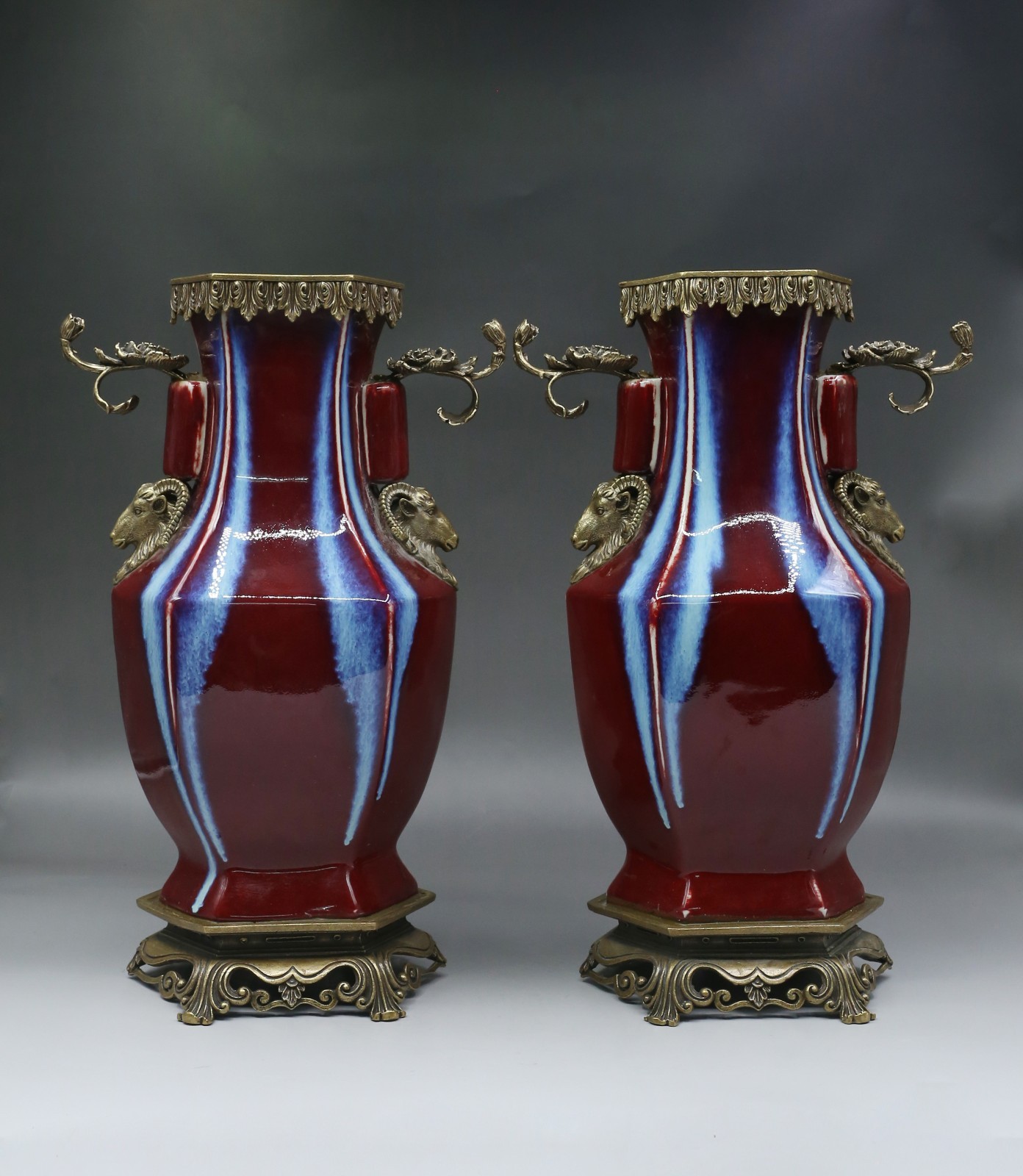 A Pair of Chinese Porcelain Vase, with Bronze Base and Rim. 'YongZheng' mark