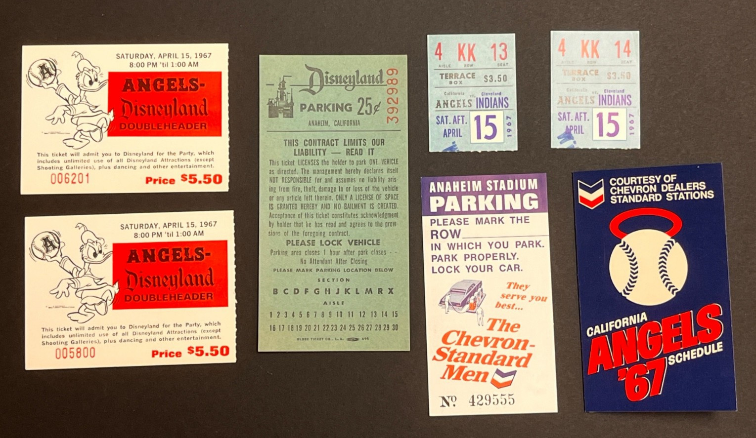 Vintage Disneyland & Angels Double Header Package / Lot 1967 Tickets, etc. RARE