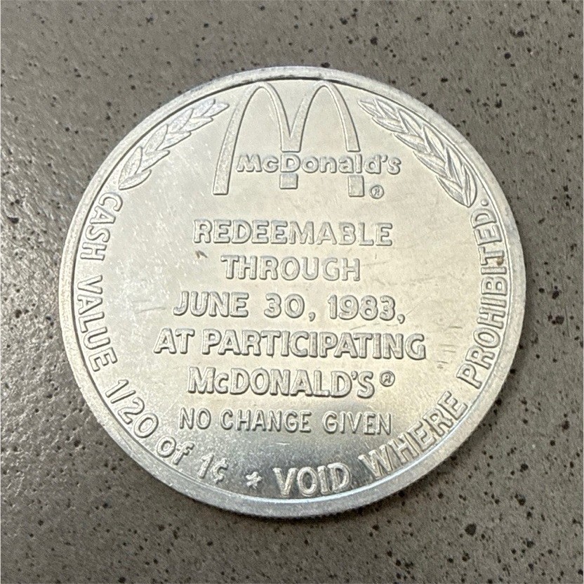 McDonald\'s 1983 Silver Promotional Token Redeemable