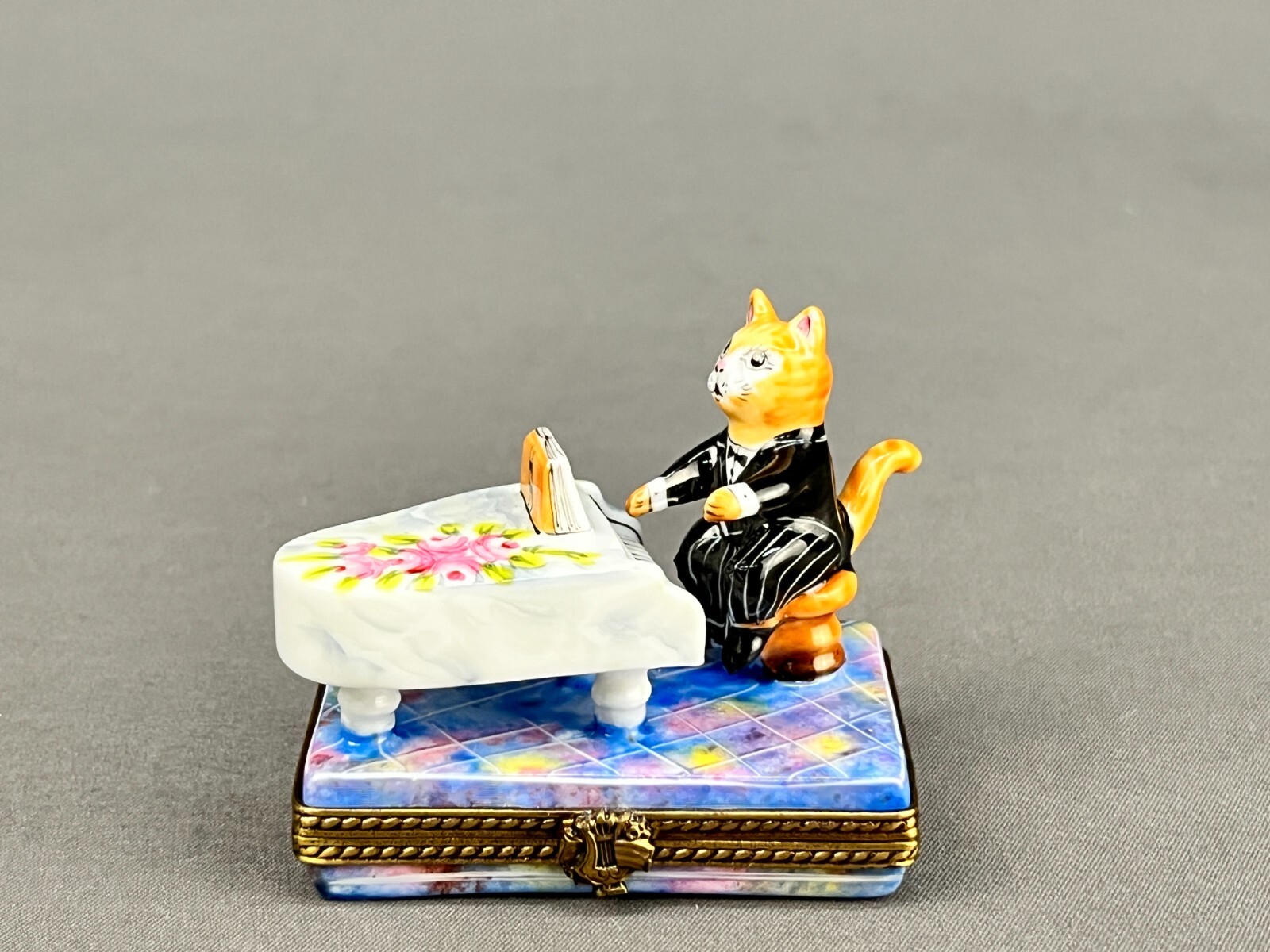 Limoges RMC Limted Ed CAT PLAYING PIANO Porcelain 2 1/4