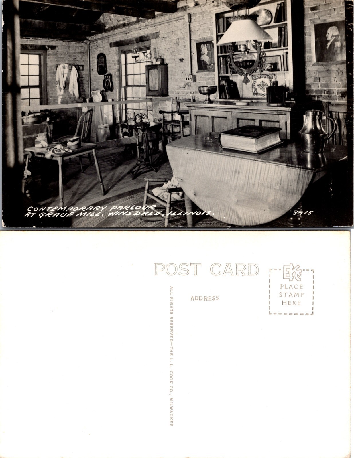 Vintage RPPC Graue Mill Hinsdale Illinois Contemporary Parlour L. L. Cook Co.
