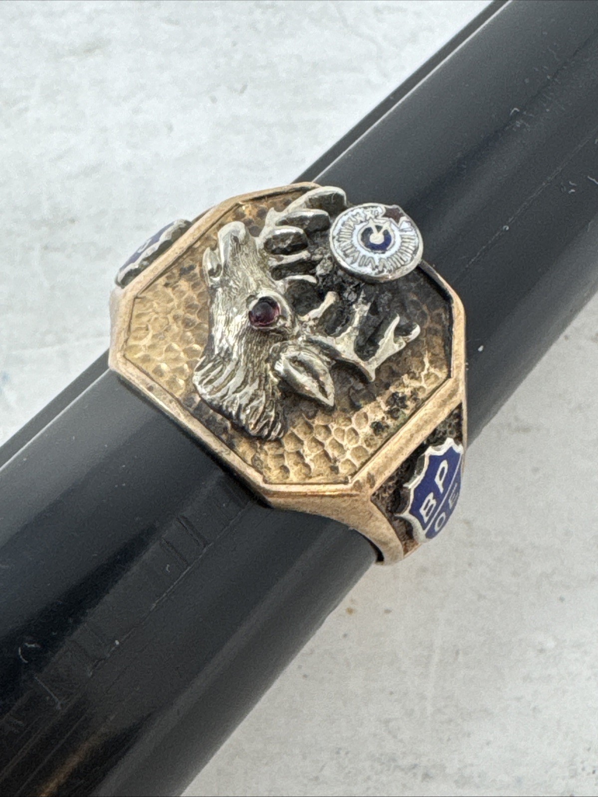 Vintage B.P.O.E. Elks Lodge 10K Gold Ruby Ring. Ring size 10 1950's Fraternal