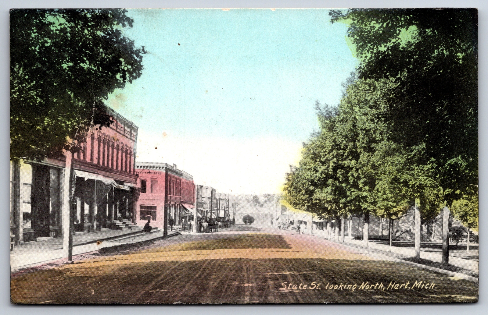 Hart Michigan~State Street Looks North Hay Wagon~Lester\'s Store~Park~1909 PC