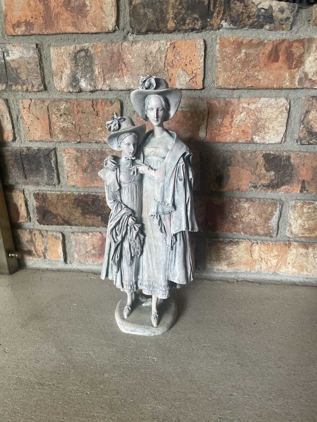 Victorian Mom & Girl Statue cold cast porcelain weathered color palette 12\'\'