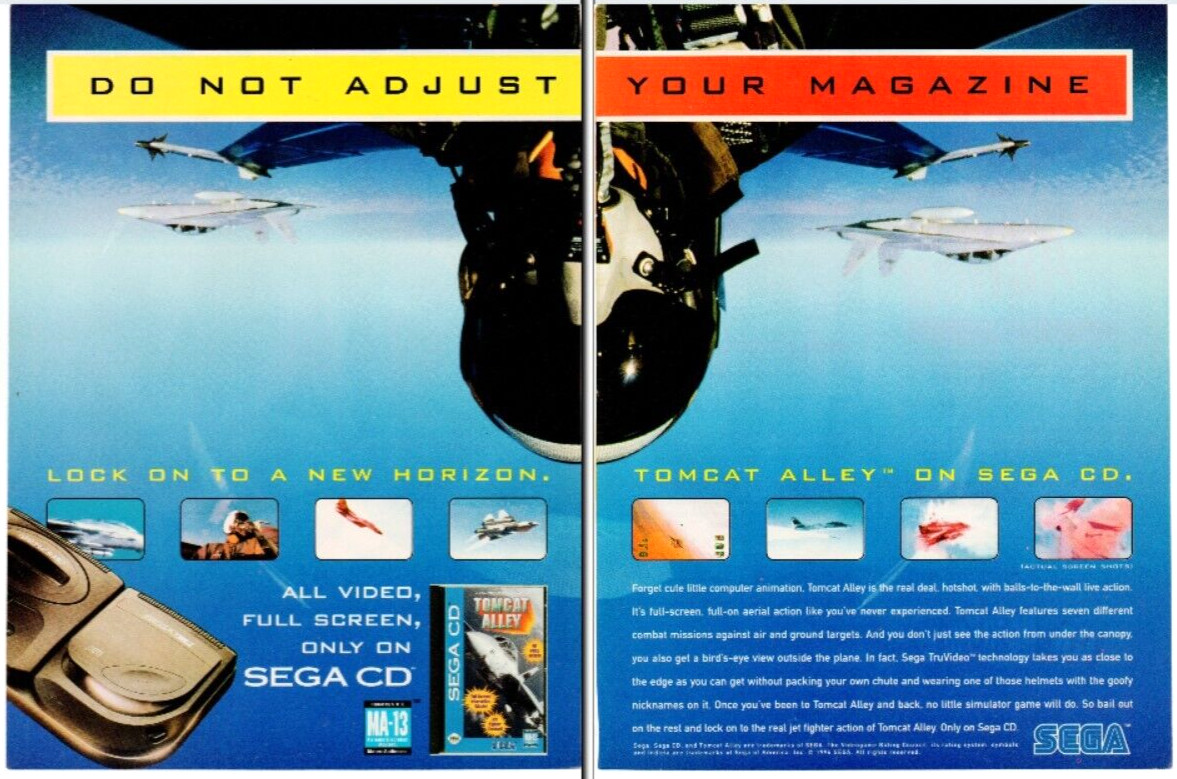 1994 Tomcat Alley Sega CD Air Combat Missions - 2 PG Video Game PRINT AD