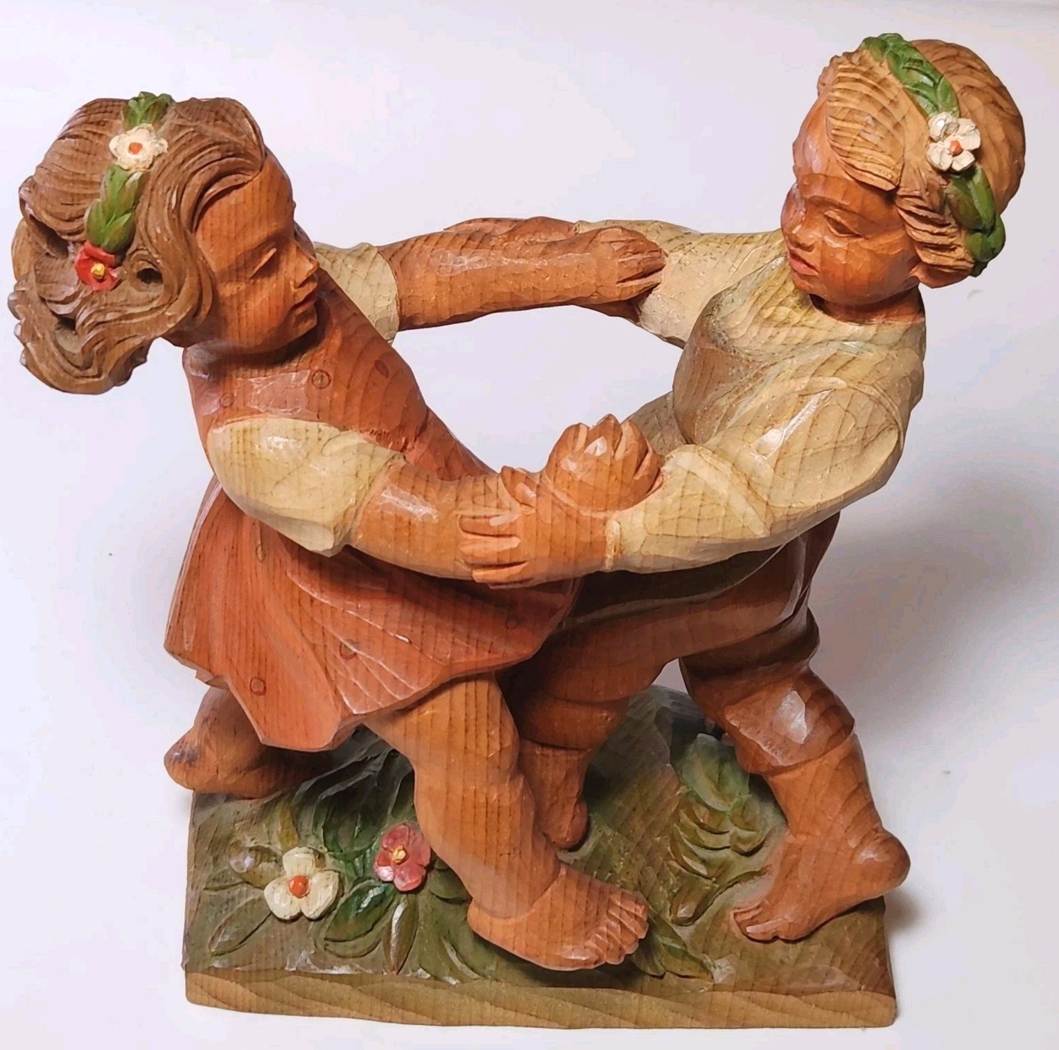 Vintage 1950s Marked ANRI Hand-Carved Wood Sculpture Dancing Tyrolean Couple 