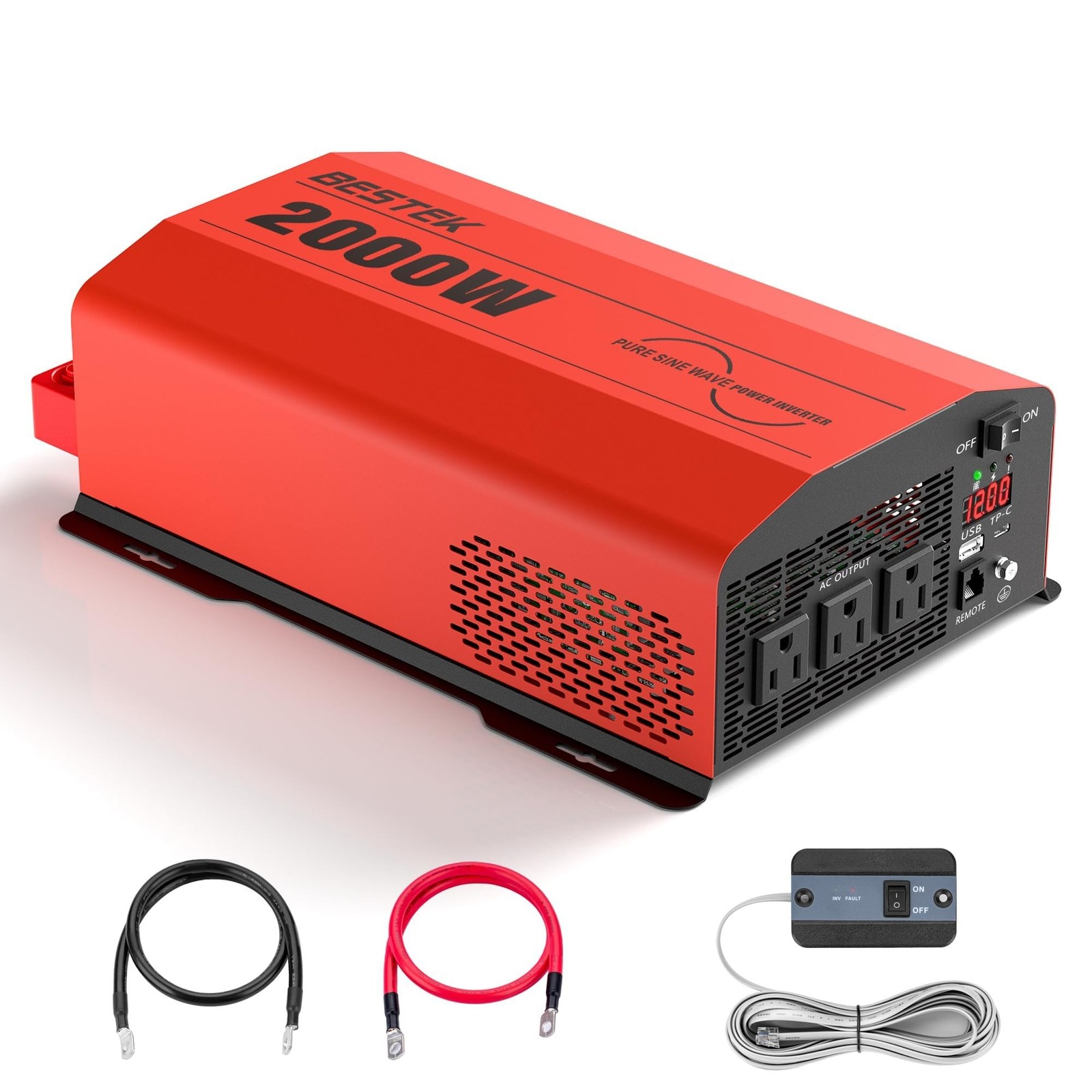BESTEK 2000 Watt Pure Sine Wave Power Inverter 12V DC to 110V/120V AC Convert...