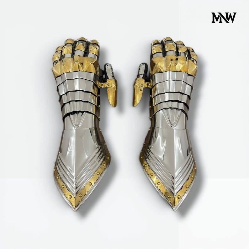15th Century GoldPlated Medieval  Knight Steel Armor Gountlet For LARP & Cosplay