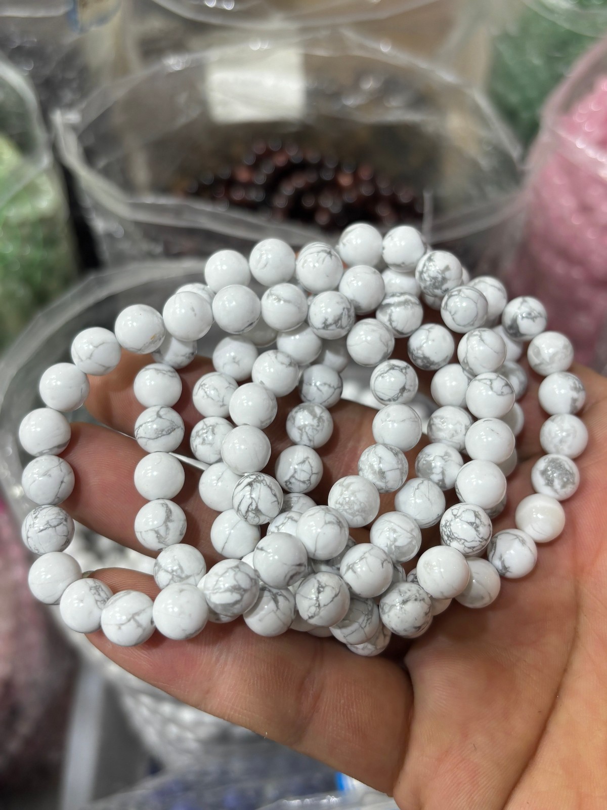 5Pcs Natural White Howlite Turquoise bracelets Crystal ball sphere polished 8mm