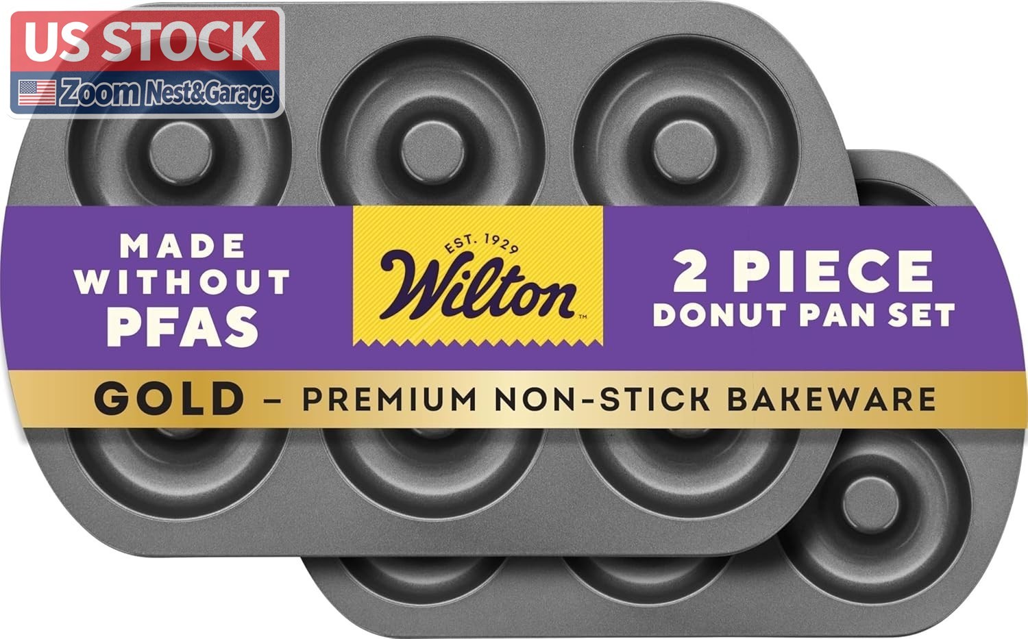 US Stock Wilton 2pc Gold Non Stick Donut Pan PFAS Free Dishwasher Safe