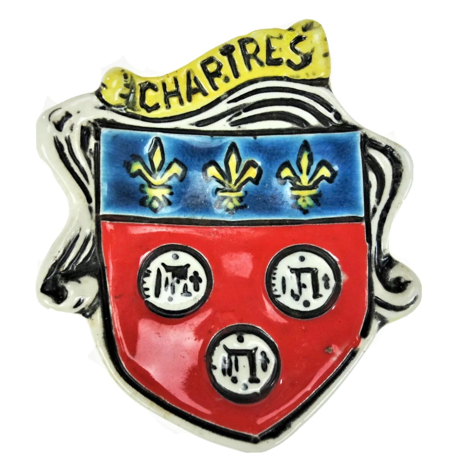 Chartres France Coat of Arms Trinket Pin Tray Ceramic French Souvenir
