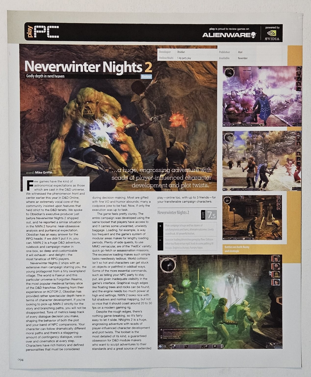 Neverwinter Nights 2 Obsidian Atari Vintage PC Game Magazine Review Print 2006