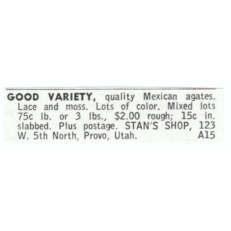 Mexican Agates Stan\'s Shop Provo Utah 1964 Magazine Ad AK6-S28