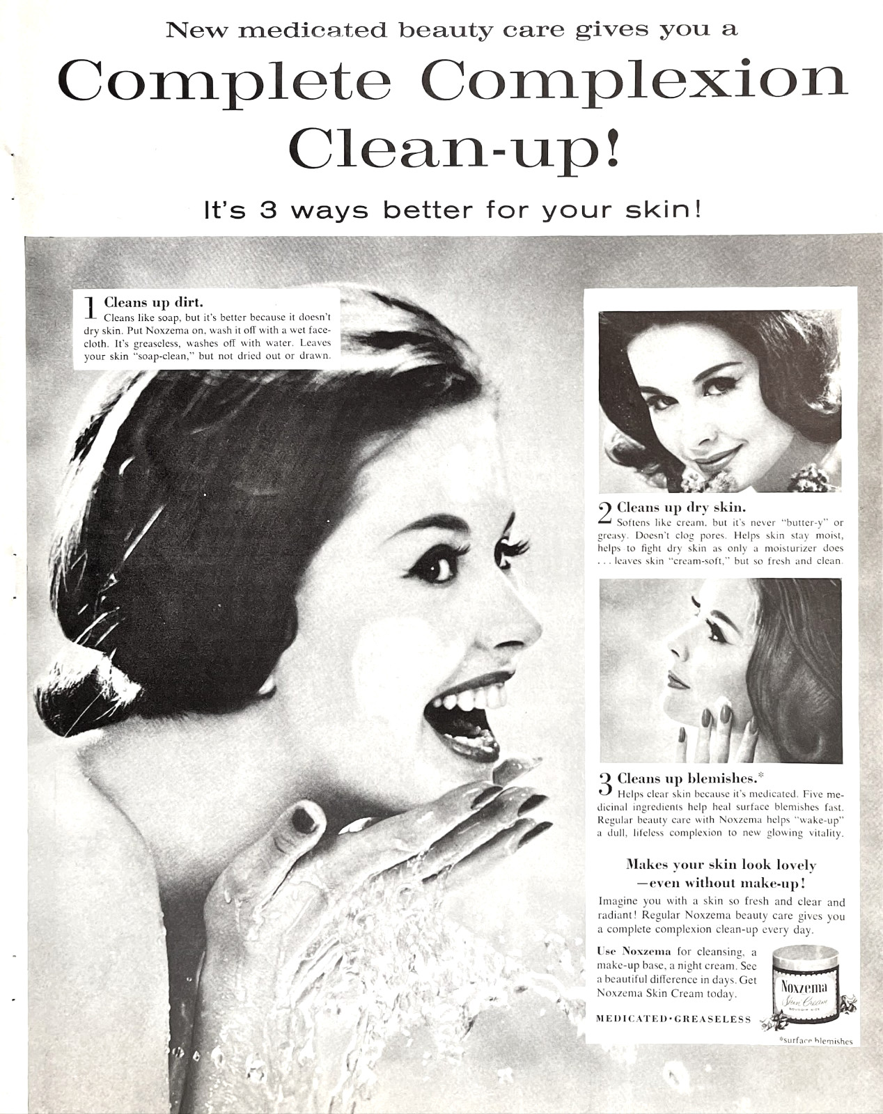 Covergirl Clean Makeup By Noxzema Facial Cream Bare Skin Wash Vtg Mag Print Ad