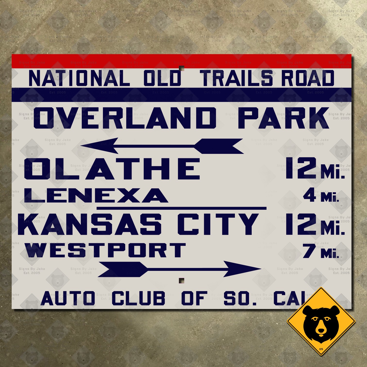 Overland Park Olathe Kansas City Missouri National Old Trails Road sign 20x15