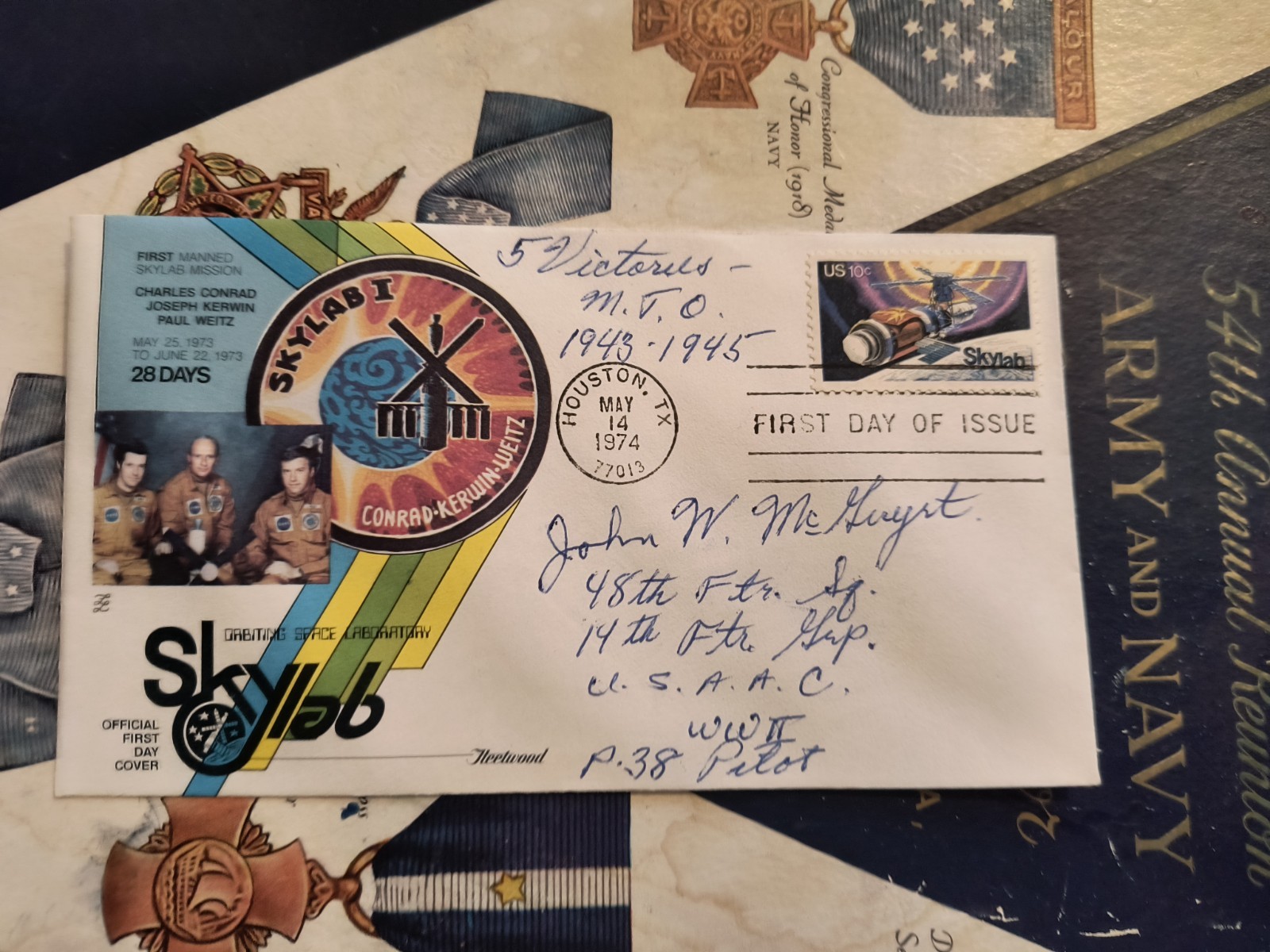WWII Ace Capt.. JOHN W. McGUYRT, USAF 48th FS/14TH FG MTO 5Vs Signed FDC SCARCE