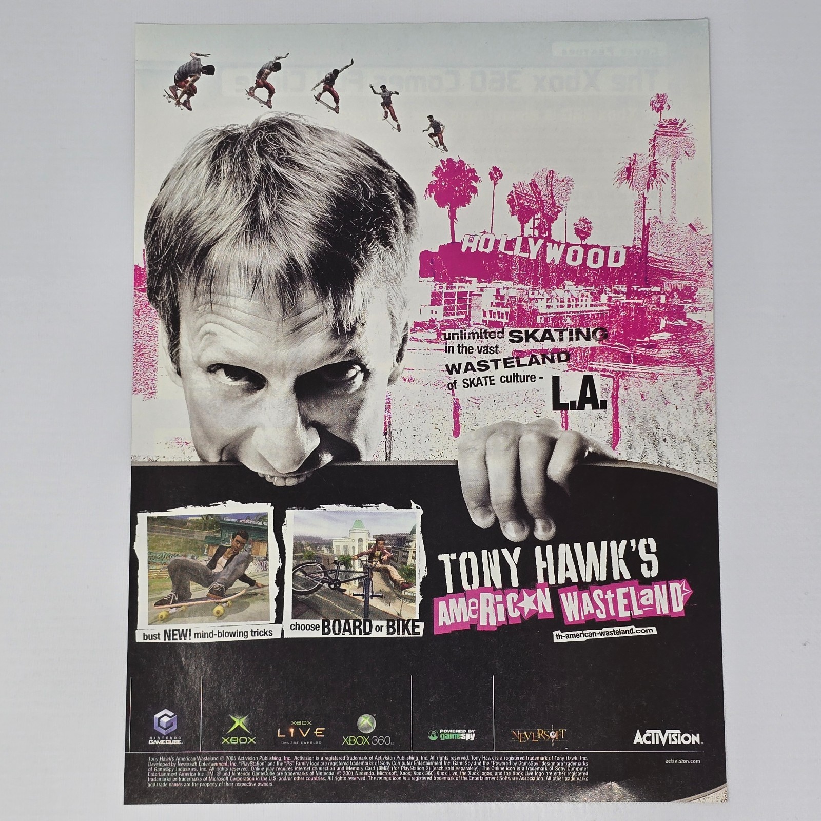 Tony Hawk's American Wasteland Xbox 360 GameCube Skating Print Ad/Poster