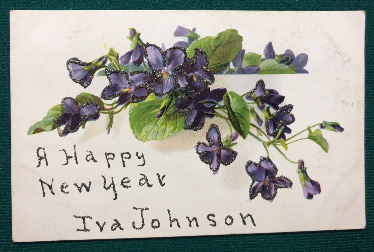 Raphael Tuck New Year Postcard – Violets & Glitter – Series 120 – Unused