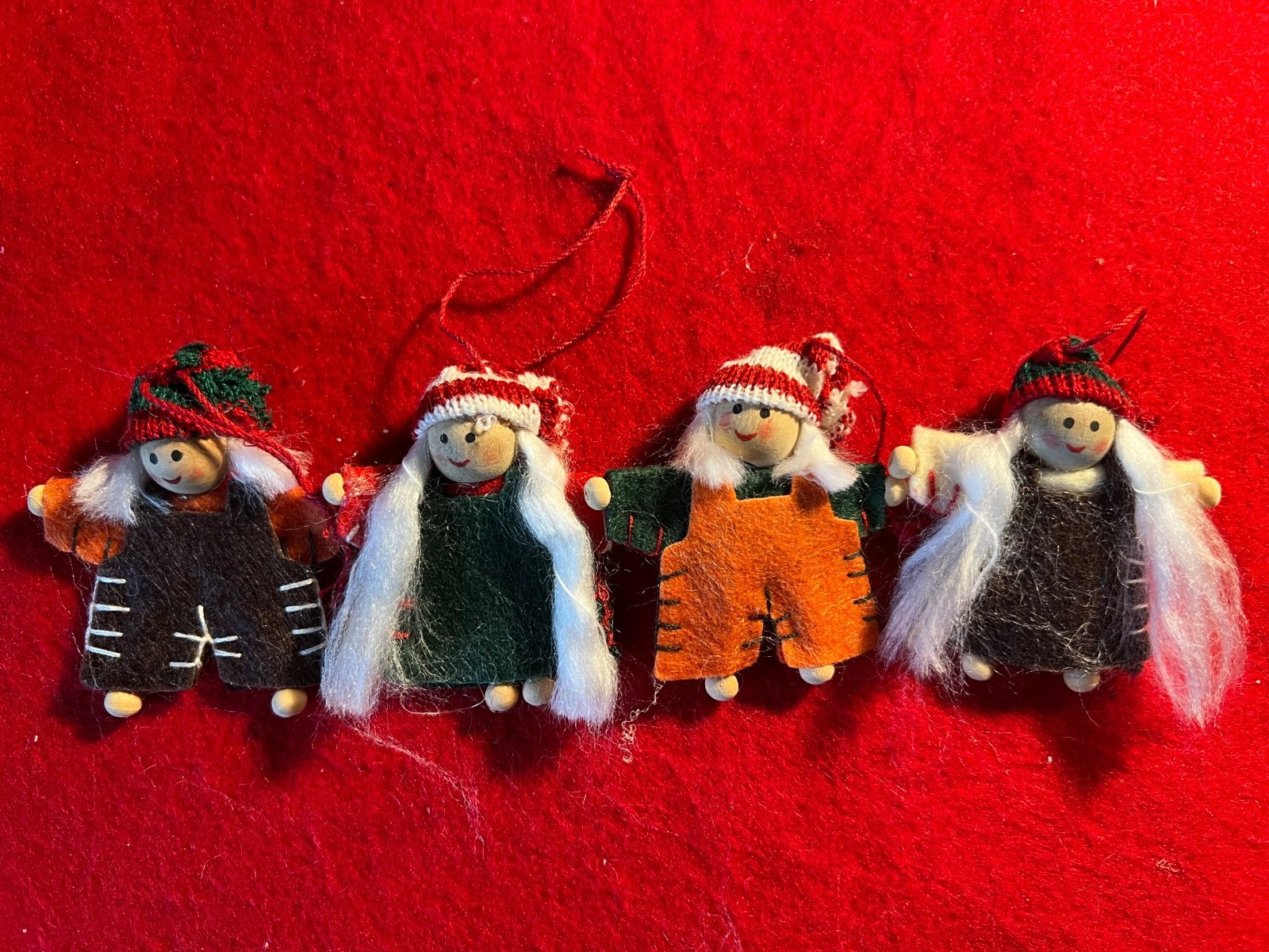 Set of 4-  Nordic Scandinavian Boys/Girls Felt Wooden Christmas Ornaments