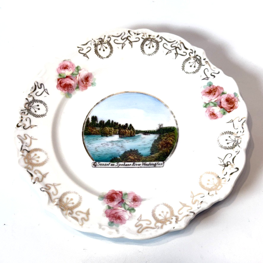 SPOKANE RIVER WA WASHINGTON Antique Souvenir RARE China Dish Plate