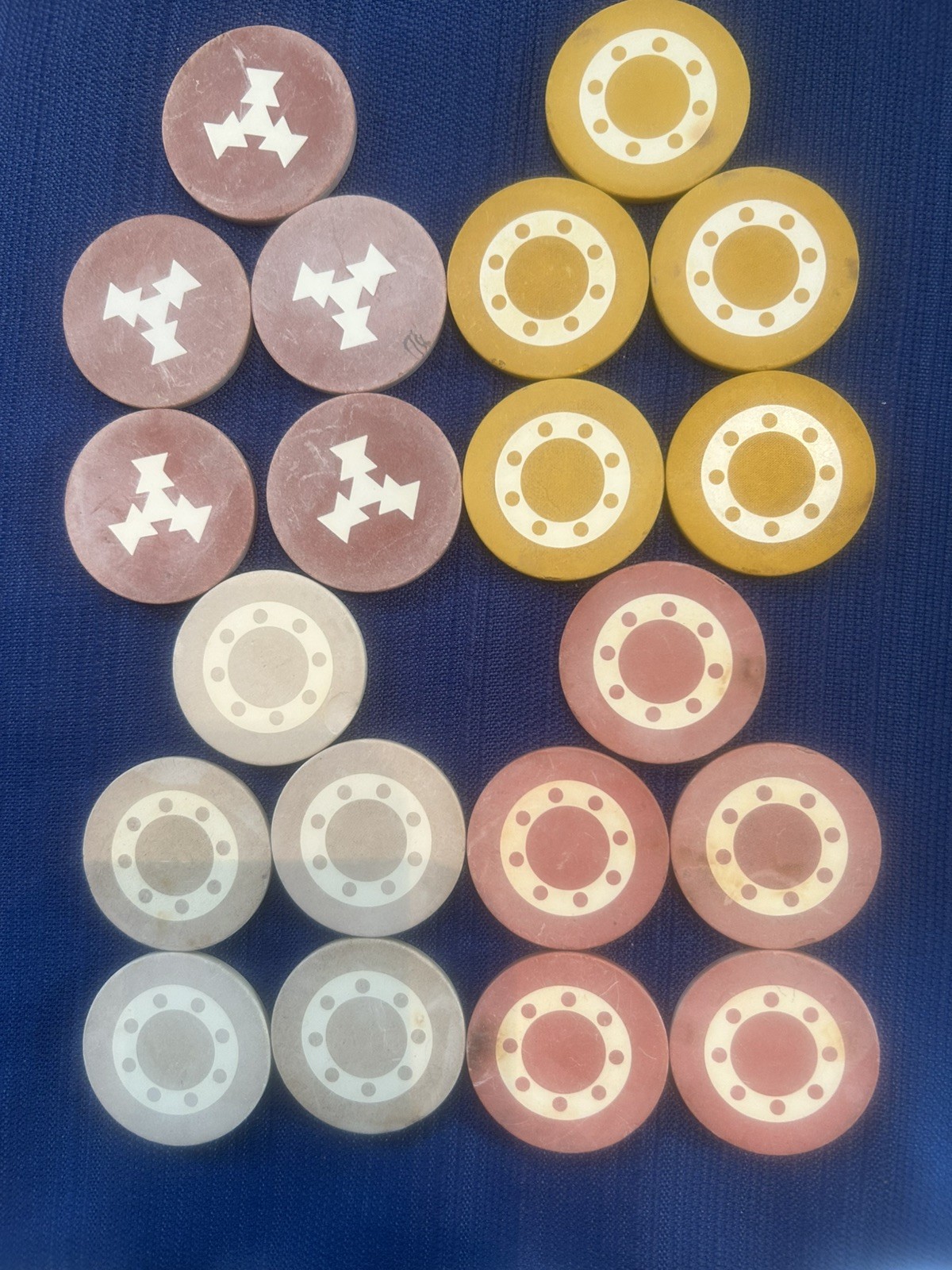 20 Vintage Antique Inlaid Clay Poker Chips