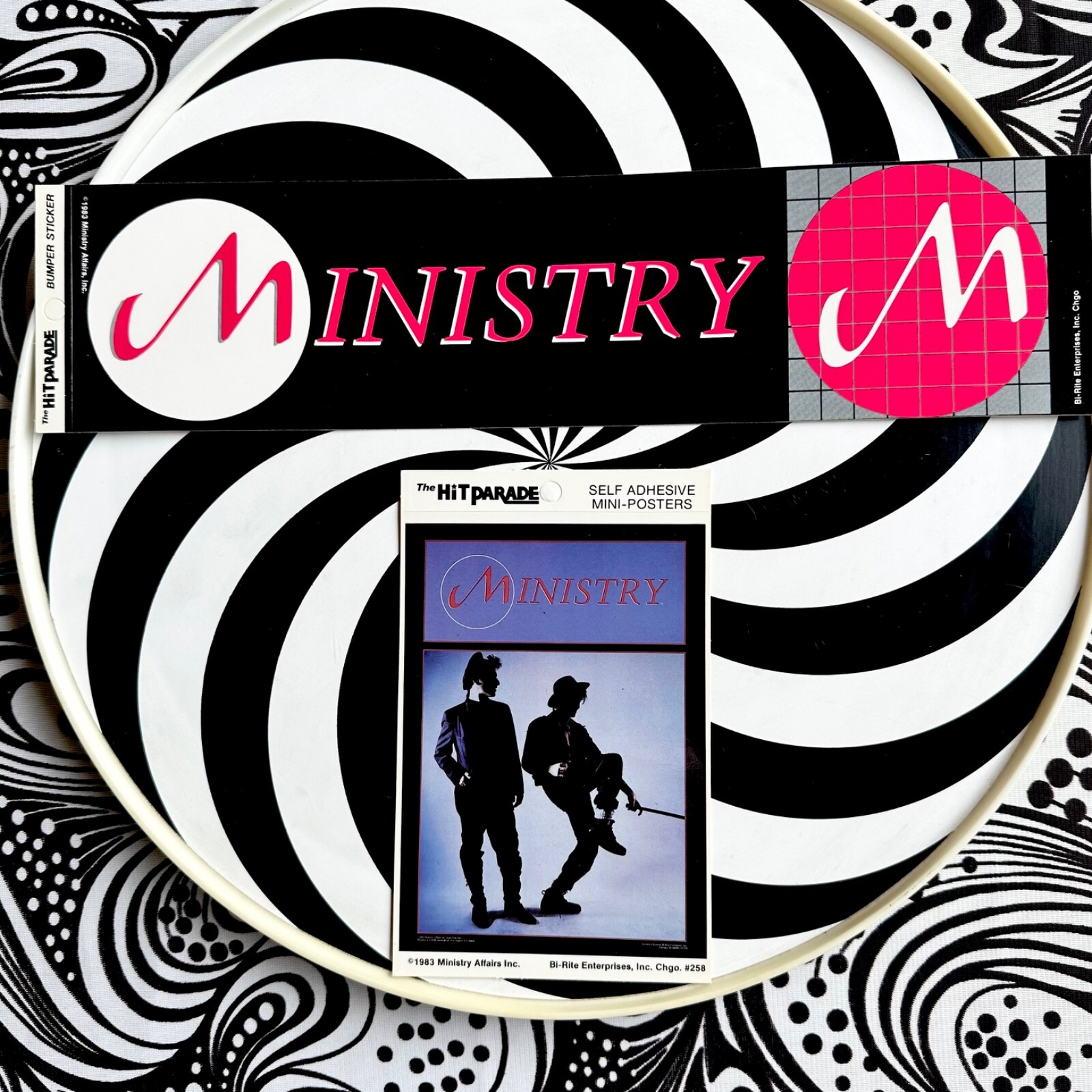 3 Choices VINTAGE Unused 1983 MINISTRY Bumper Sticker + Mini Poster Deadstock