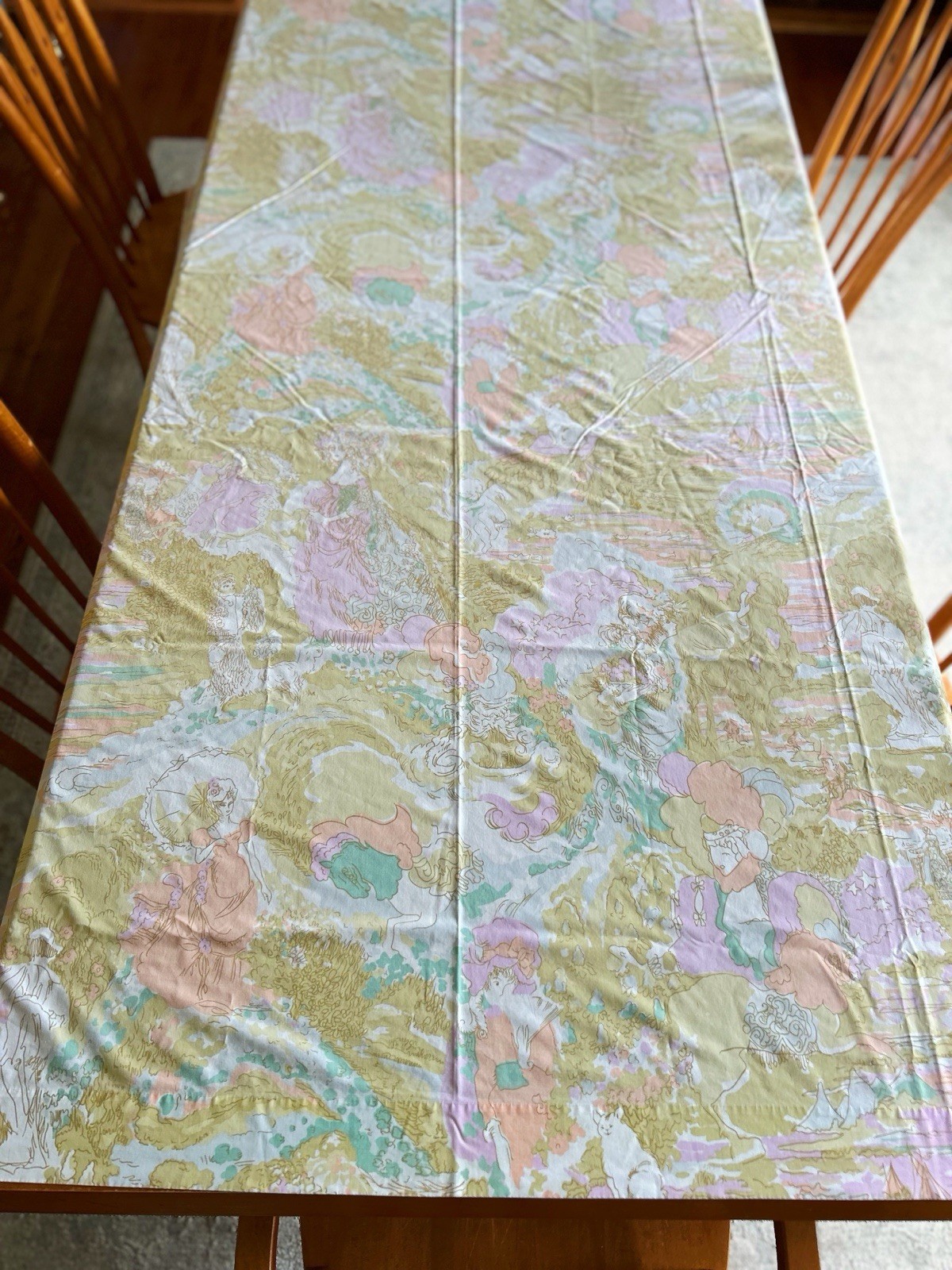 Vintage RARE Martex Fantasy Garden Flat Sheet 1972 HTF Romantic Print