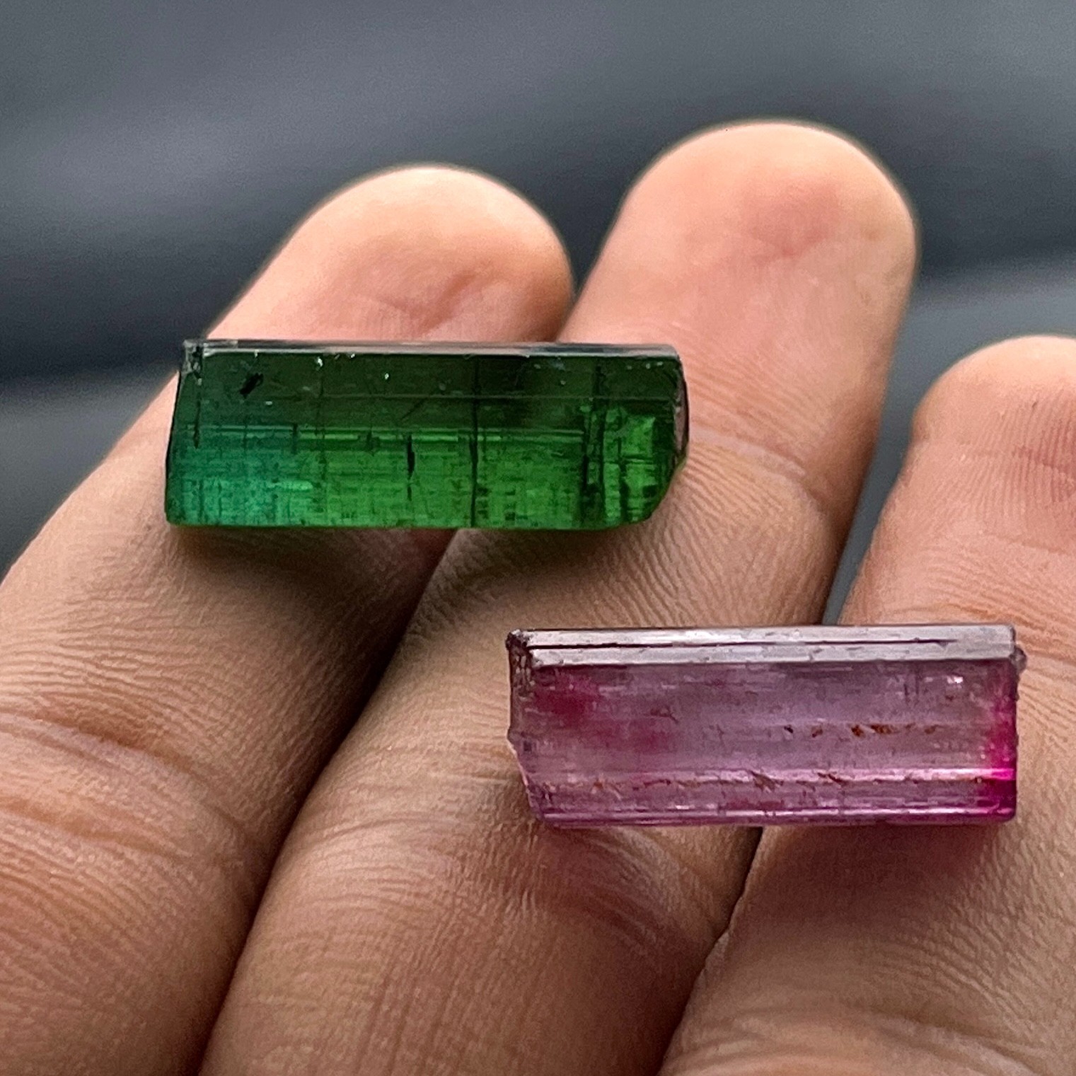 Natural Tourmaline Pencil Rough Lot, 23.7 Ct, 2 Pcs Pink & Green Raw Tourmaline