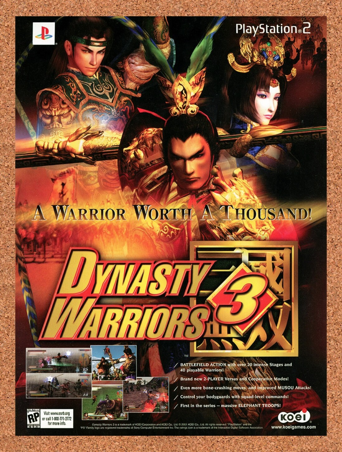 2002 Dynasty Warriors 3 PS2 Original Advertisement / Retro Promo v1