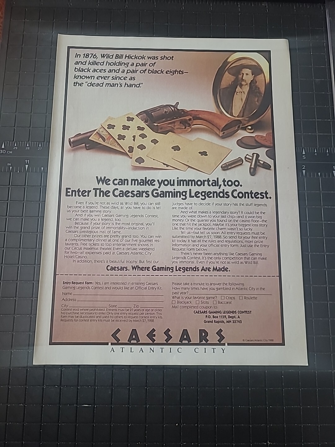 Caesars Atlantic City Casino Vintage Print Ad 1988 8x11 Great To Frame 