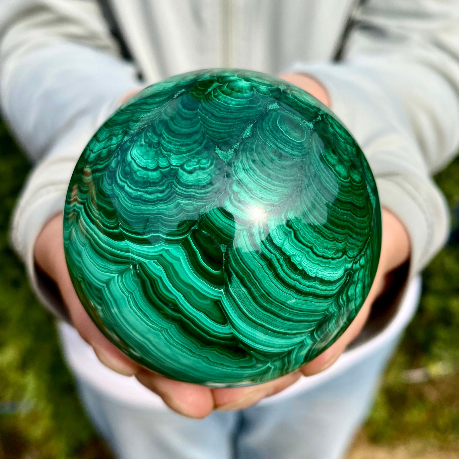 1.11LB Rare Natural Malachite quartz hand Carved sphere Crystal Healing Gem ball