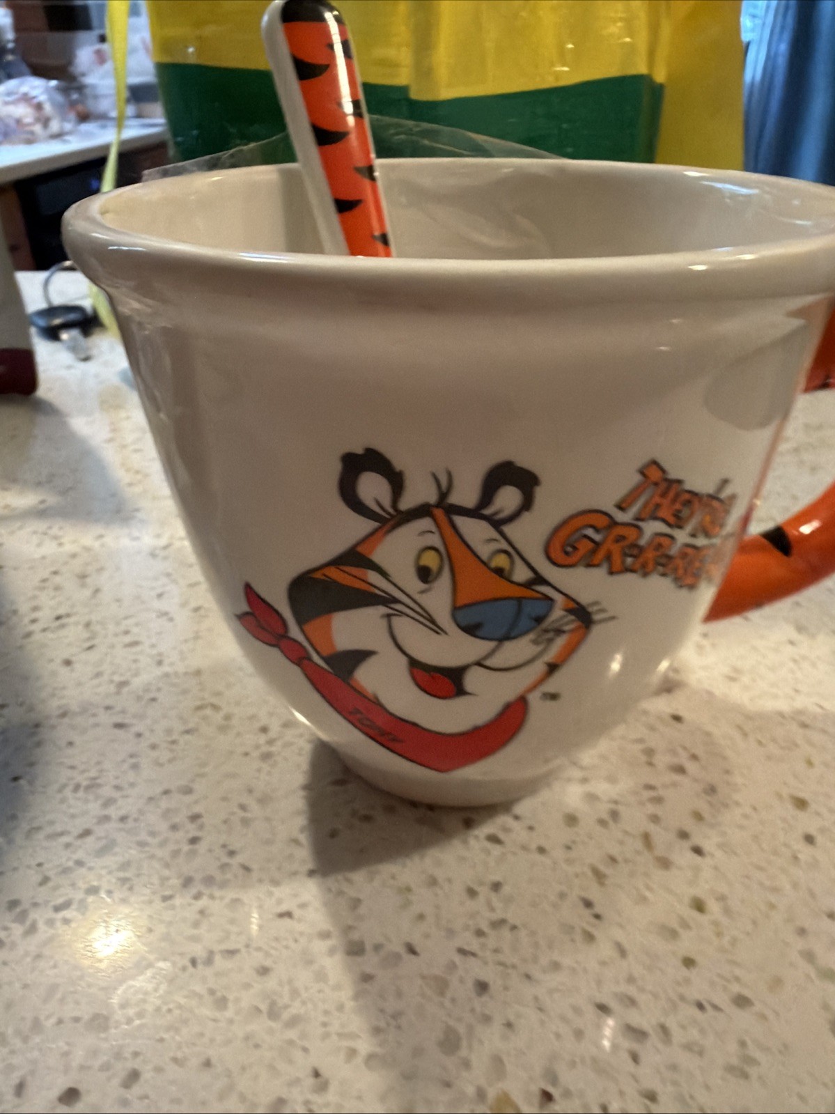 Vintage Kelloggs Tony the Tiger 2001 Oversized Mug Cereal Soup Bowl With Spoon
