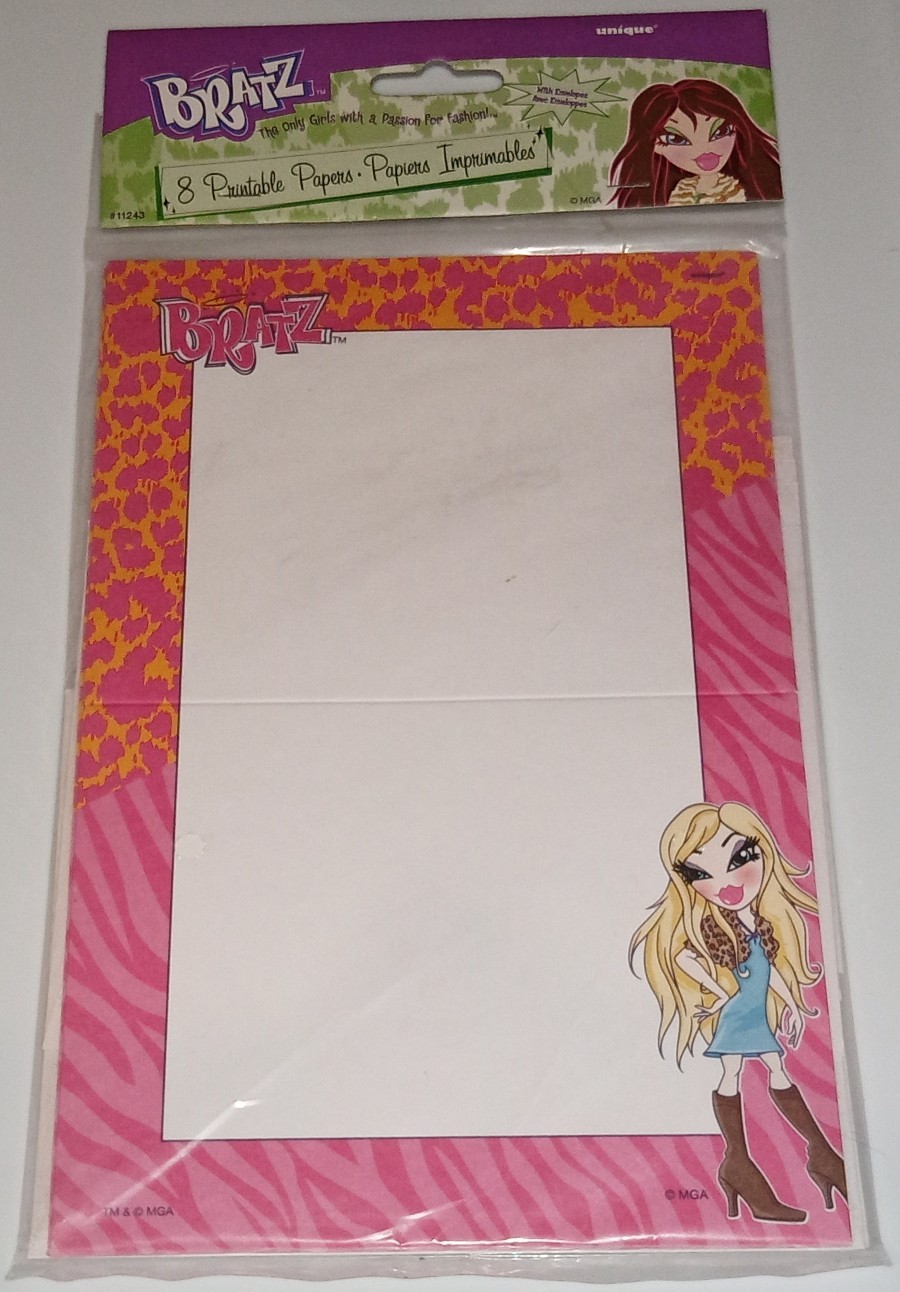 Unused BRATZ stationery set, 8 printable paper and envelopes, Unique notes NEW