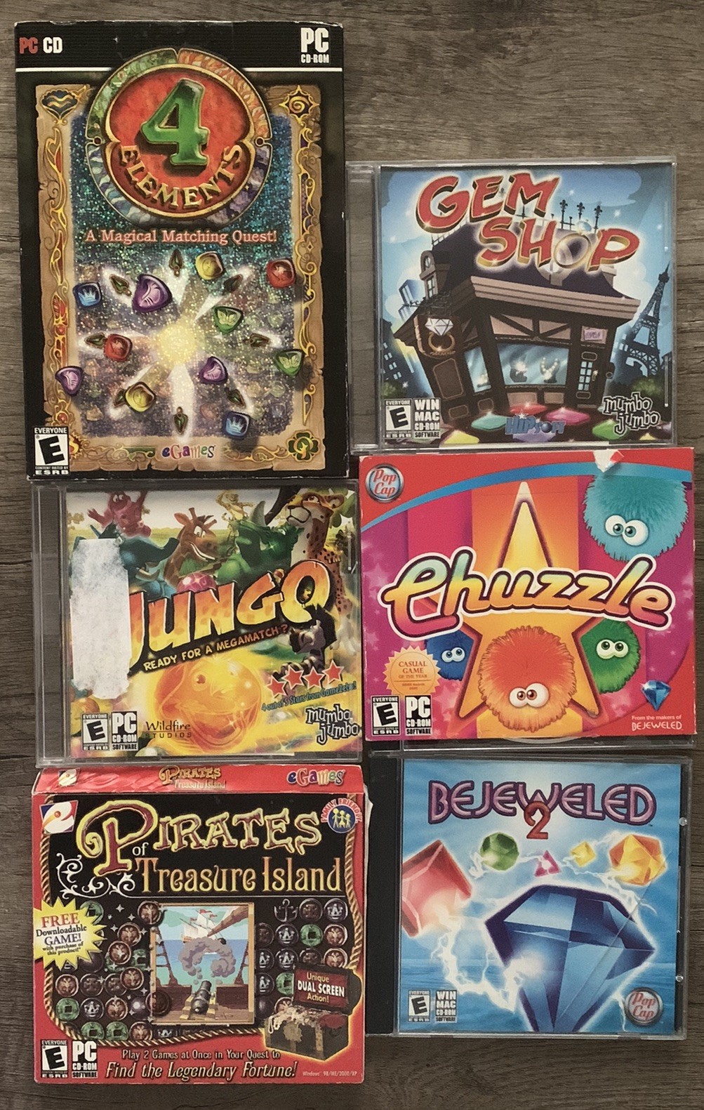 Lot Of 6 Puzzle PC Games - Jungo, Gem Shop, 4 Elements, Chuzzle, Bejeweled 2