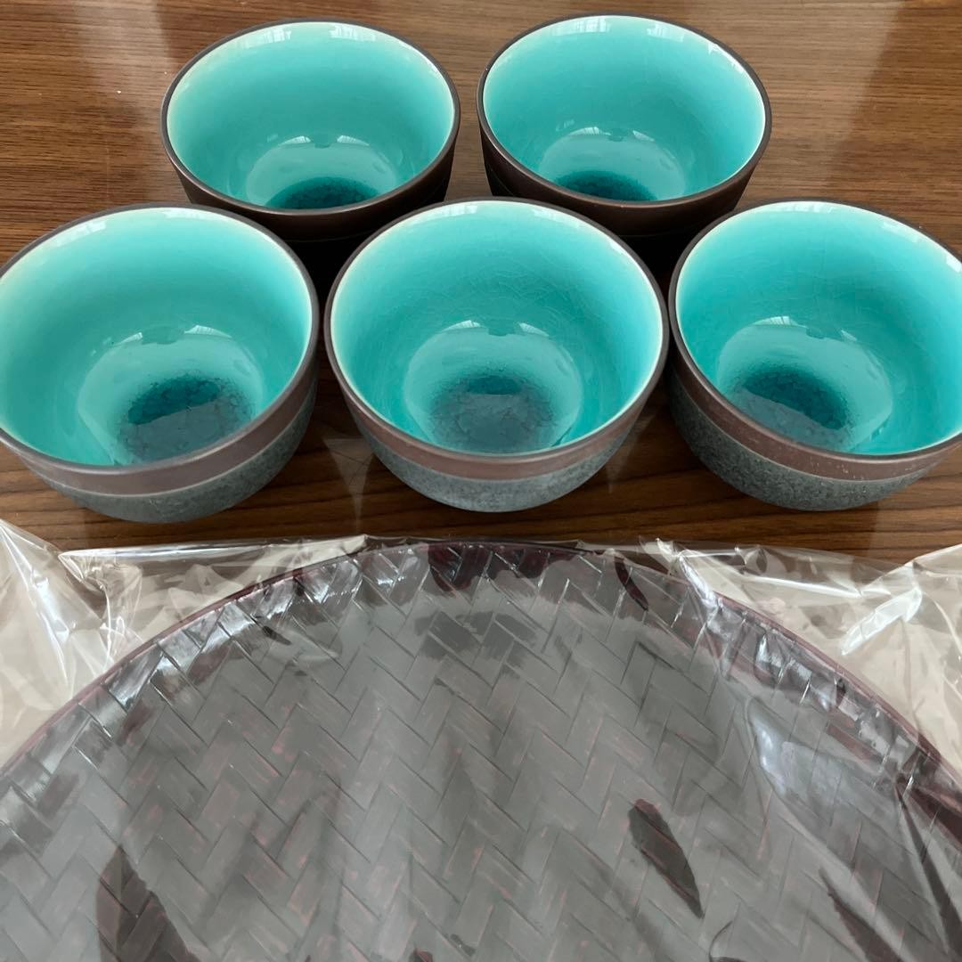 Kano Lacquer Round Tea Tray & 5 Teacups Set, Cship, Unused, 27cm, Traditional us